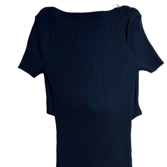 Zara Black Ribbed Knit Short Sleeve Midi Dress Women’s US L - Picture 8 of 9